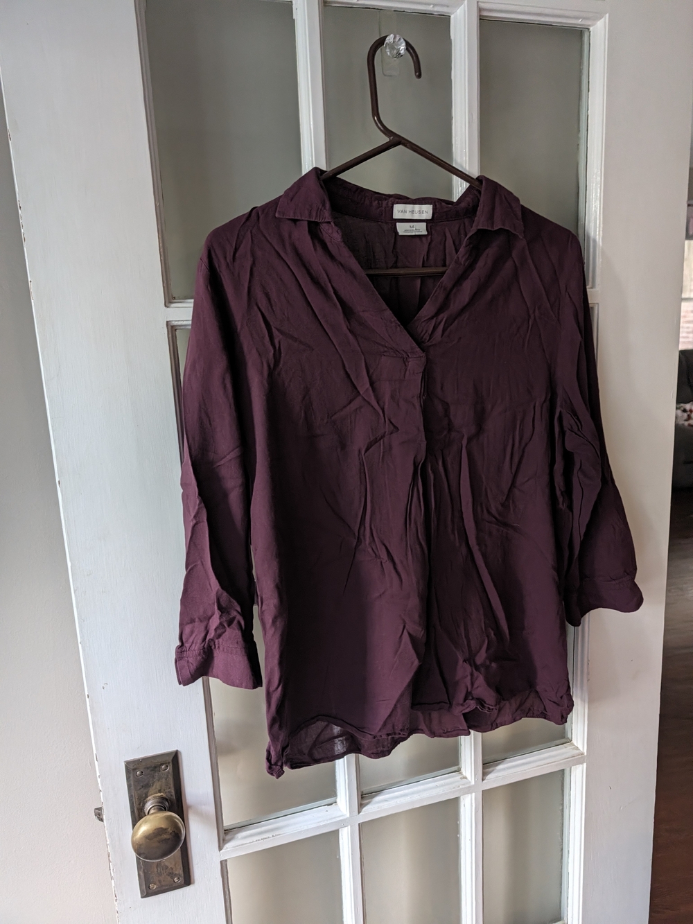Van Heusen Shirt Tunic Blouse Top Womens Size M Oversized Casual Boho Church